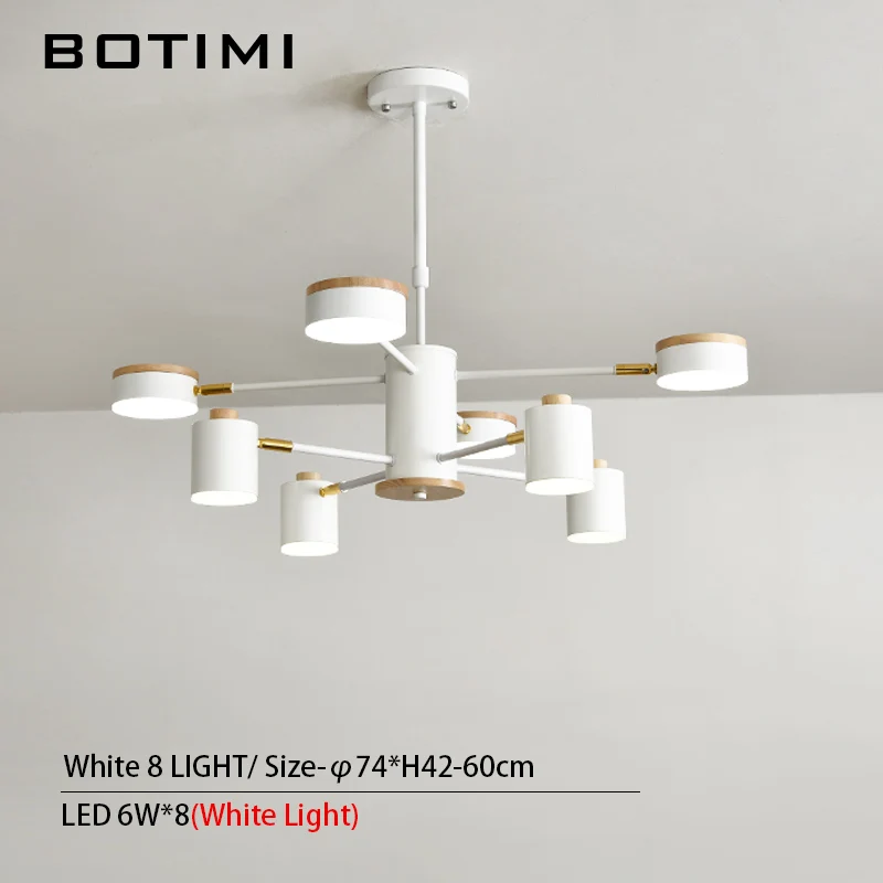 8 Light in White BOTIMI 220 В светодиодный Люстра с металлическими абажурами для гостиной, деревянная Подвесная лампа для спальни, белый блеск 220 В, декоративные люстры - Цвет абажура: 8 Light in White