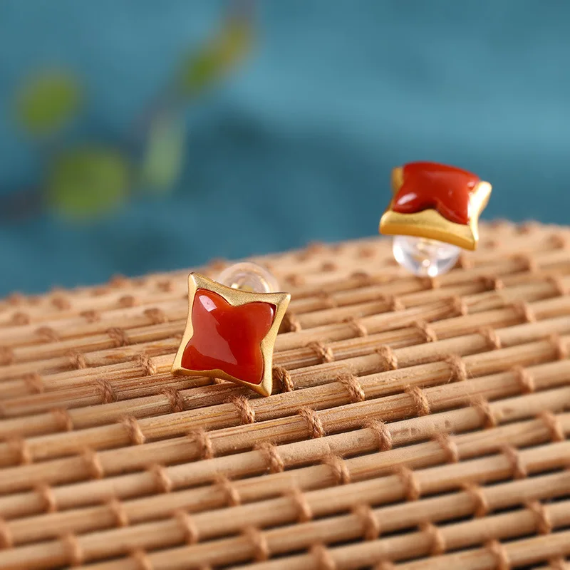 

Gold-plated women's fashion s925 sterling silver jewelry agate earrings