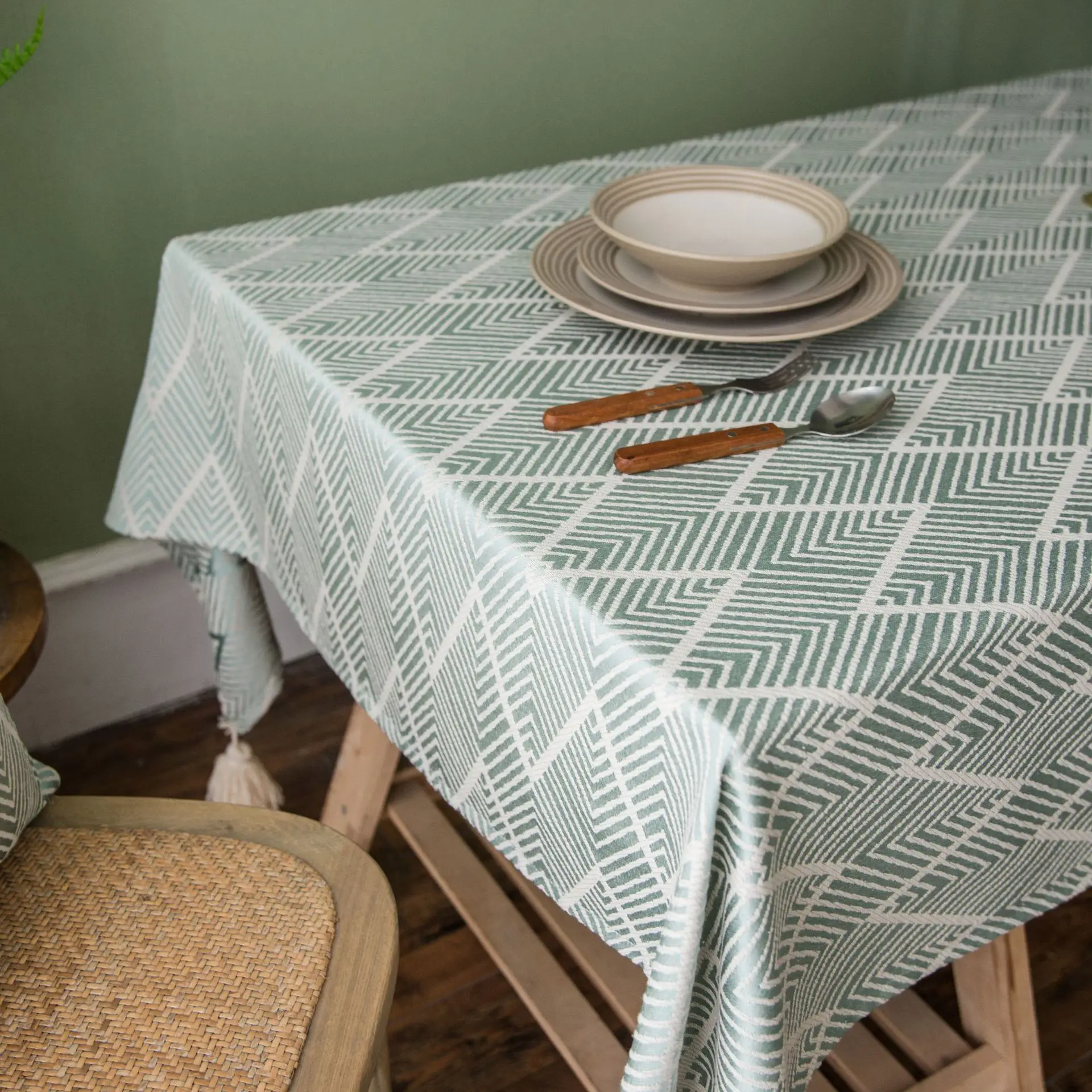 Тибетская синяя Водонепроницаемая жаккардовая скатерть трехцветная с