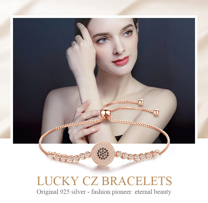 KALETINE 925 пробы серебряные теннисные браслеты для женщин бусины Lucky Black CZ Big Evil Eyes браслет Шарм для мужчин розовое золото ювелирные изделия