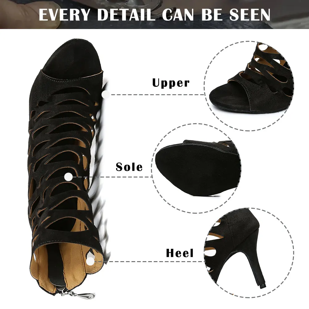 SWDZM Latin Dance Shoes Women Ballroom Dance Boots High Top Salsa Tango Dancing Boots Open Toes Soft Sole High Heels Shoes