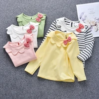 girls t shirts autumn girl princess blouse kids girl bowknot striped solid color shirt wholesale cotton long sleeve tee