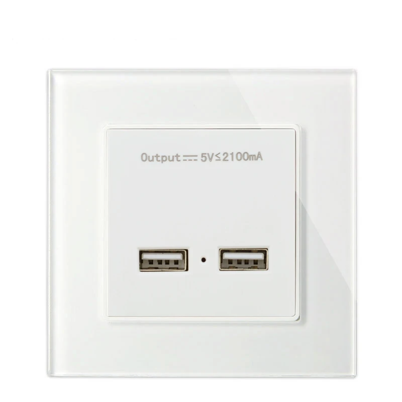 Double USB Socket Atlectric EU FR стандартная розетка с двумя usb-портами адаптер для зарядки со светодиодным индикатором розетка для настенного зарядного устройства закаленное стекло - Тип: Double USB Socket