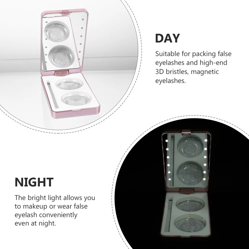 

LED Light Eyelash Box Case Lash Storage Organizer Box Makeup Case with Mirror