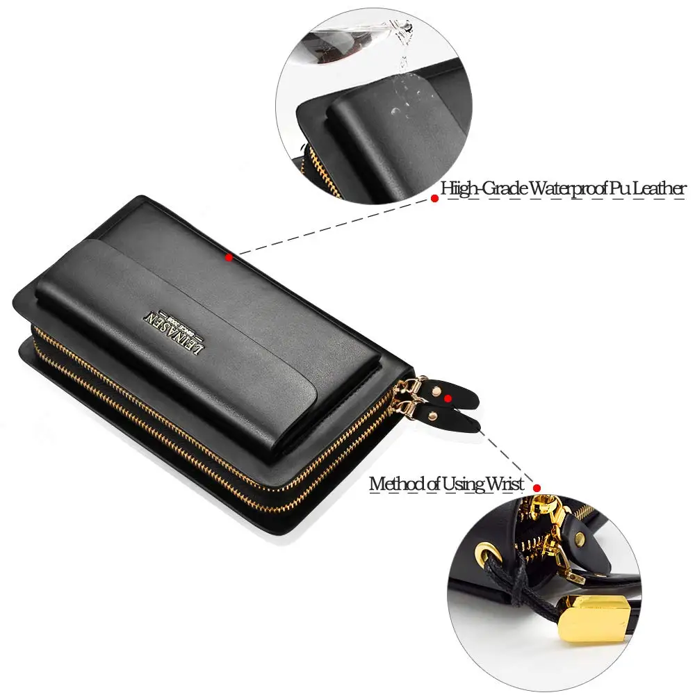Мужская и женская сумка клатч кожаная сумочка на запястье кошелек двойной молнии
