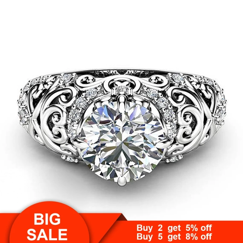 Vecalon Hollow Flower ring 925 Sterling silver AAAAA zircon Cz Engagement wedding band rings For women Bridal Jewelry | Украшения и
