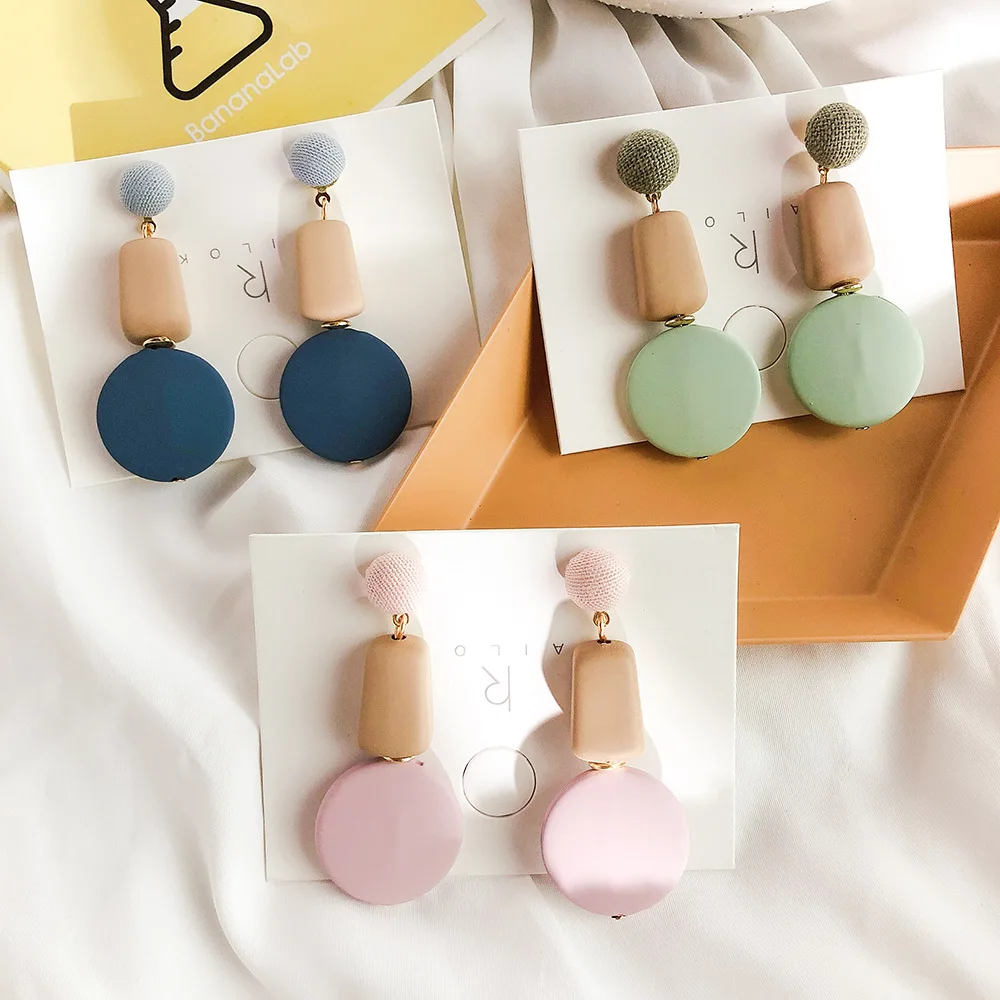 Корейские серьги с деревянными подвесками 2019 модные эффектные геометрические
