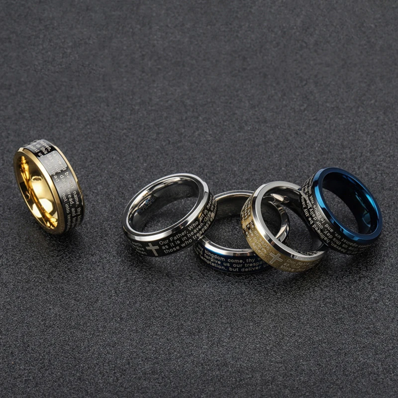 Модное гравированное Библейское кольцо с крестом Иисуса для мужчин в стиле хип