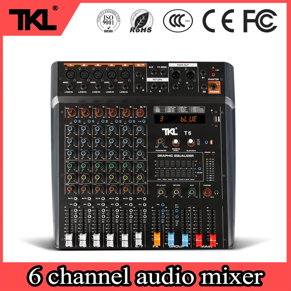 

TKL T6 6-канальный звуковой сигнал, DSP аудио DJ миксер, профессиональный цифровой аудио миксер