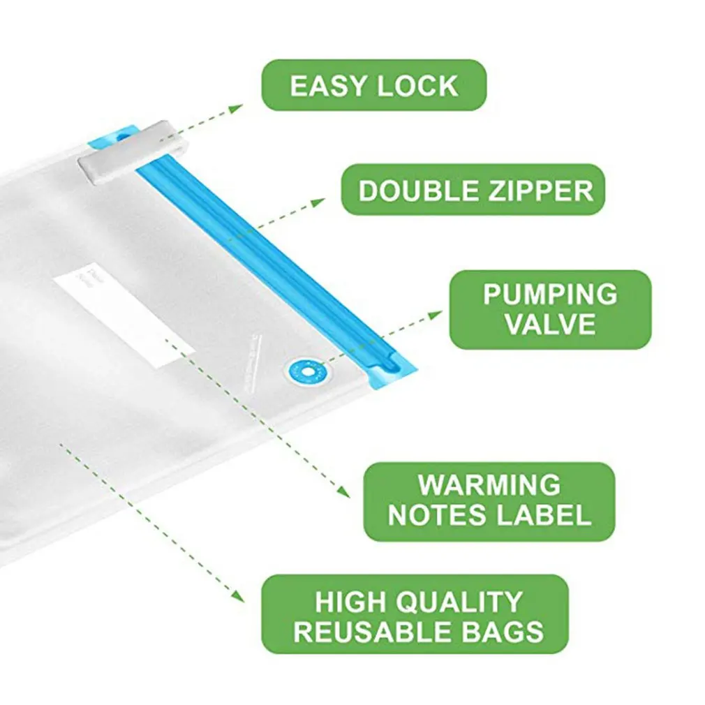 Bpa Free Reusable Vacuum Seal Bags Hand Pump Sealing Clips Sous Vide Practical Long-Time Cooking Food Storage Freezing | Бытовая