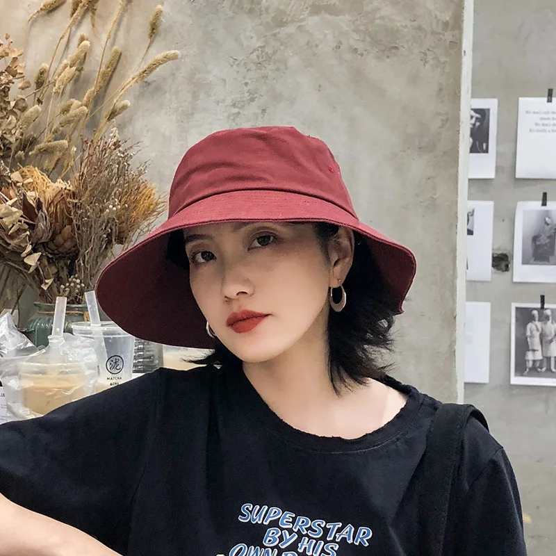 

Wine red Bucket Hats Women Summer Sunscreen Panama Hat Men Pure Color Sunbonnet Fedoras Outdoor Fisherman Hat Beach Cap