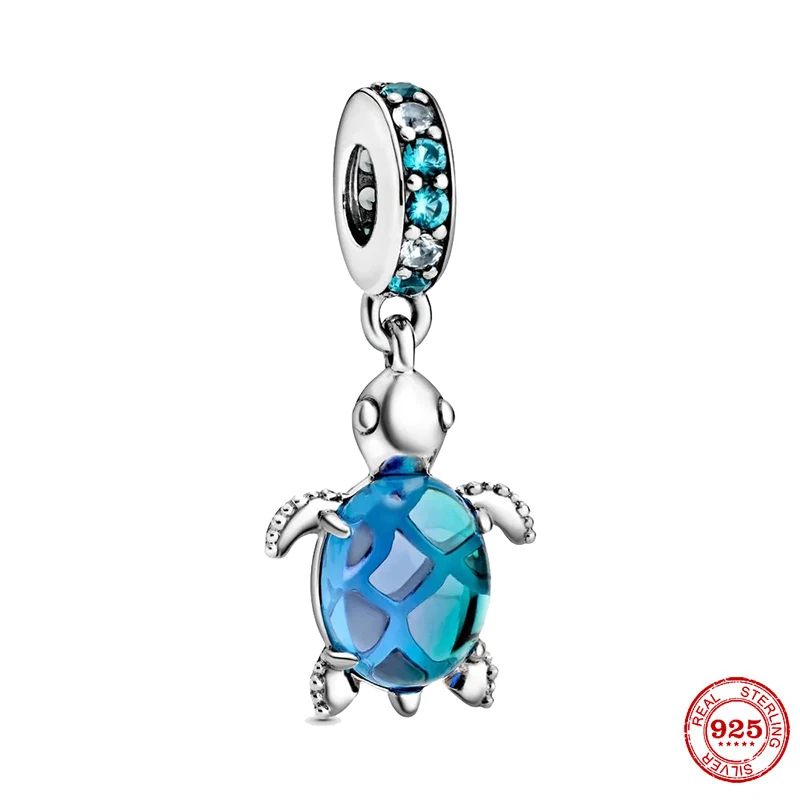 

Fit Original Pandora Charm Bracelet 925 Sterling Silver Murano Glass Sea Turtle Dangle Charm Women Fashion DIY Jewelry Berloque