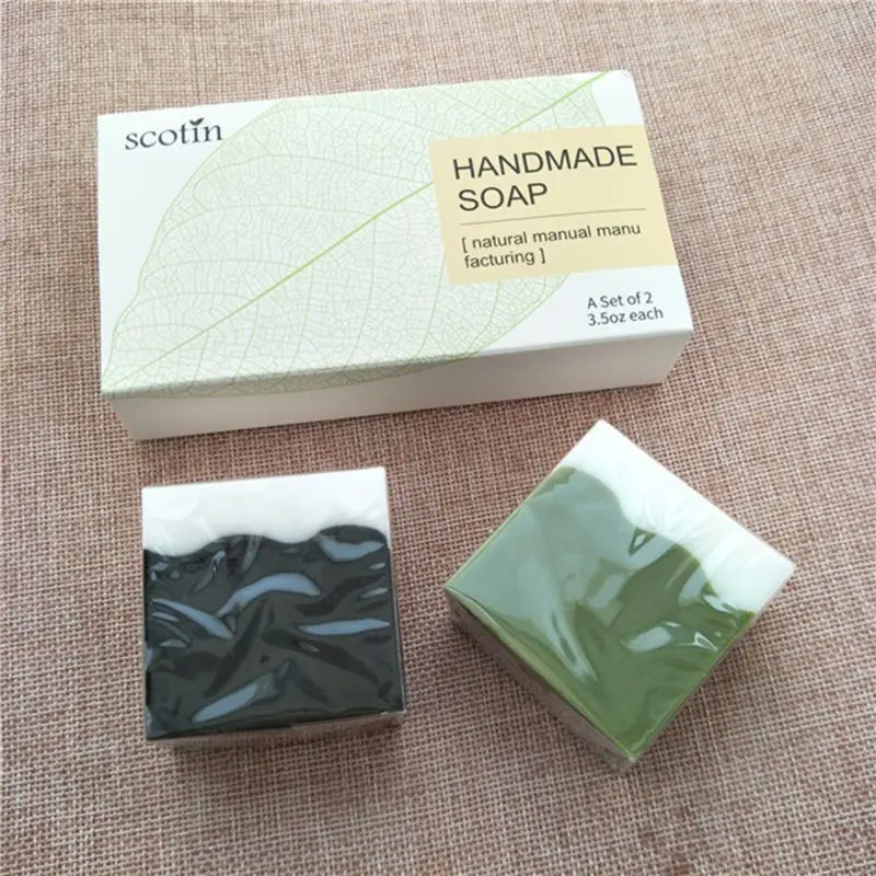 

2Pcsx100g Bamboo Charcoal + Matcha Facial Handmade Soap Cleanser Blackhead Remover Acne Treatment Oil Control Whiten Skin Care