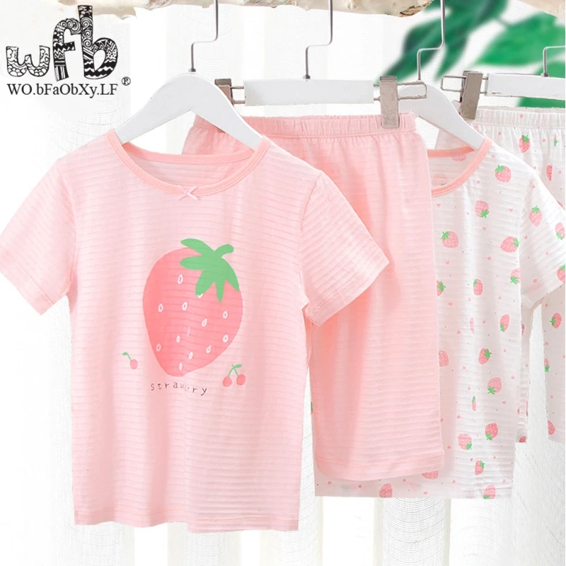 

Розничная продажа, Детская Хлопковая Домашняя одежда с коротким рукавом, ночная рубашка, пижамные комплекты для девочек, милые летние