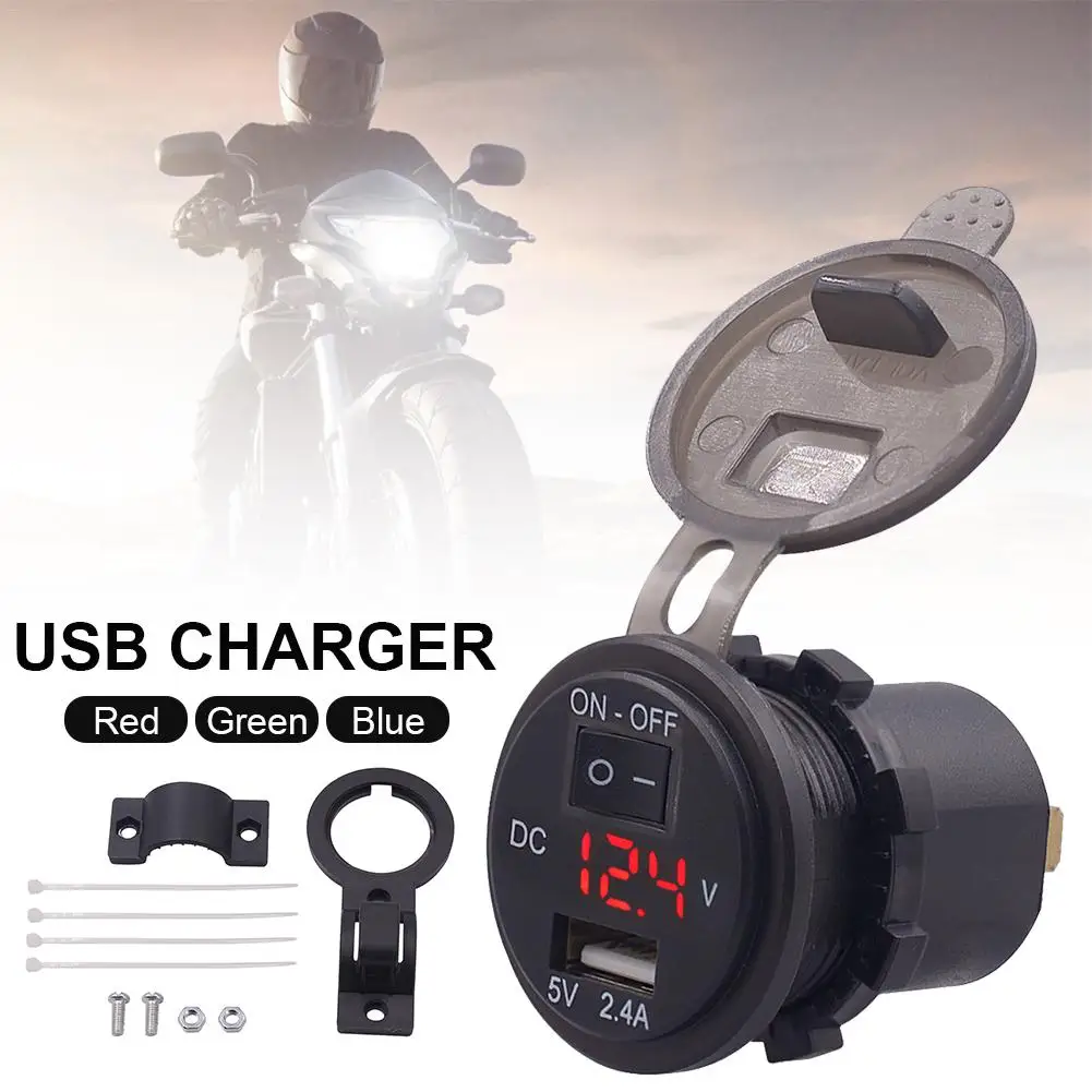 12V 2.4A USB Зарядное устройство + Вольтметр для автомобилей и мотоциклов мобильного