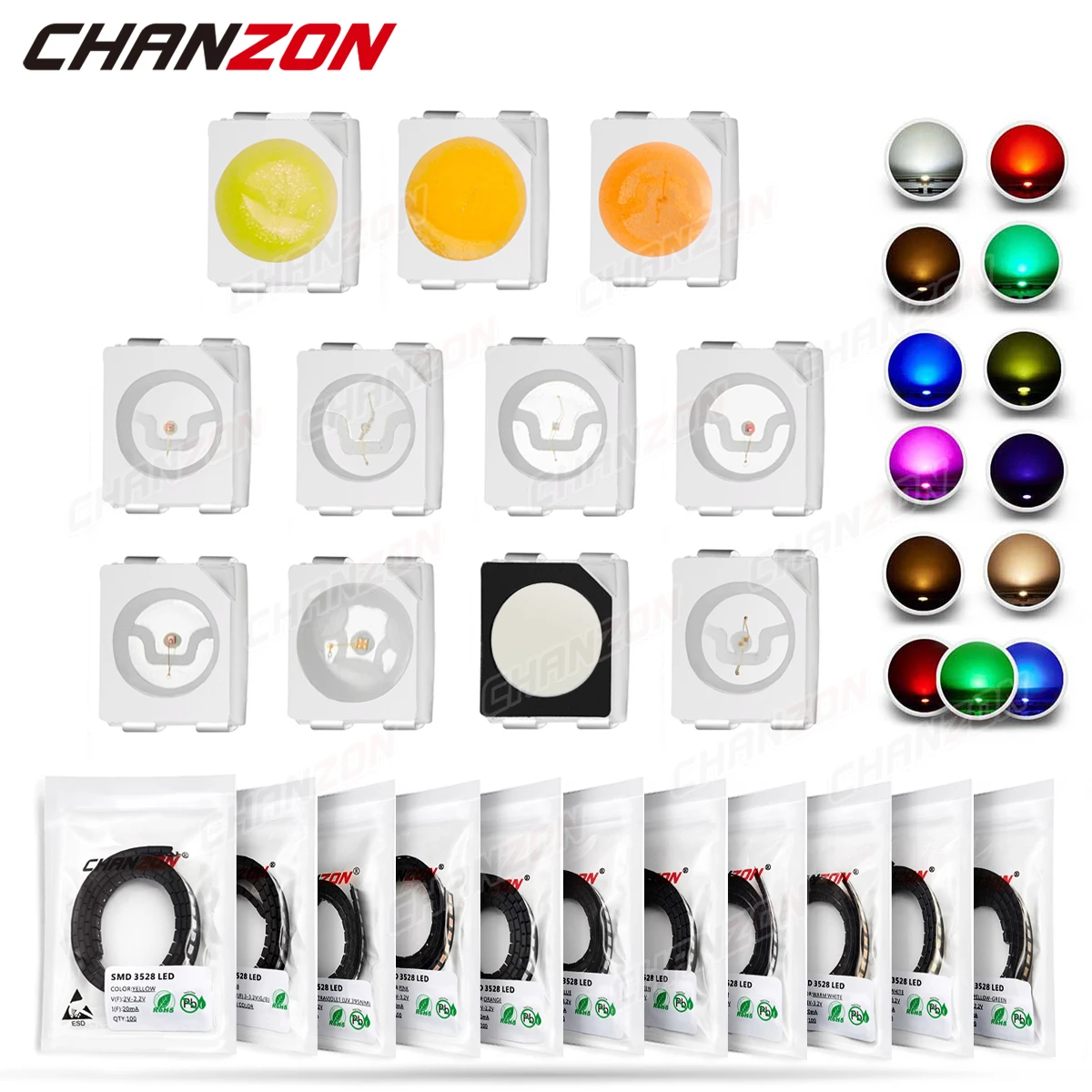 100Pcs 3528 SMD LED Diode Chip Warm White Red Green Blue Yellow Orange UV Purple Pink RGB PLCC2 PLCC4 SMT Emitting Light Beads