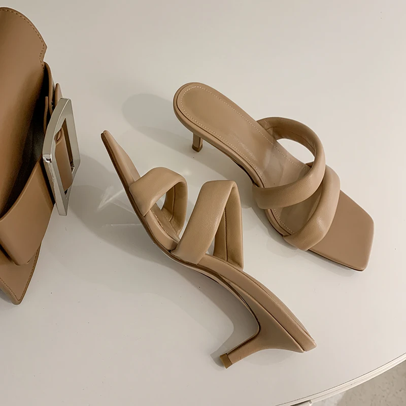 

Elegant Classic Women slippers genuine leather High Heels Pumps For Women 2021 Spring Working Office Shoes beige purple apricot