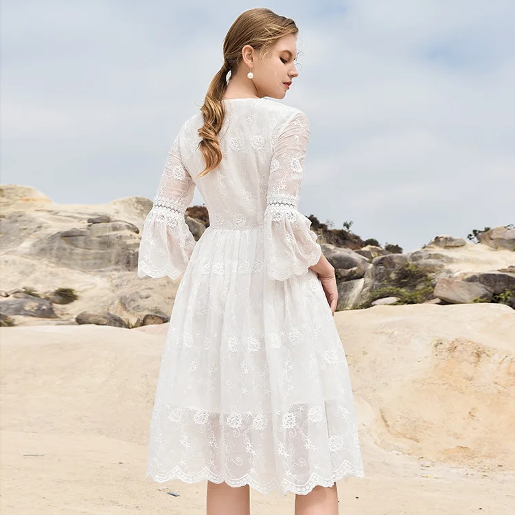 Женское шифоновое платье с вышивкой Shelise белое принцессы V-образным вырезом и