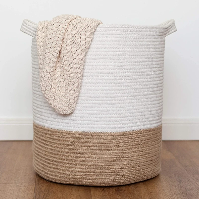 

Cotton Rope Basket,Woven Storage Basket and Blanket Basket, 41X45cm Decorative Basket for Toy,Laundry Basket with Handle