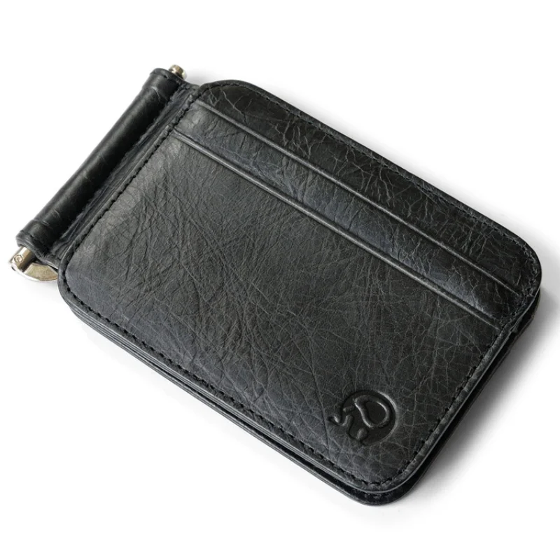 Мужской тонкий кошелек из натуральной кожи складной зажим для денег и кредитных