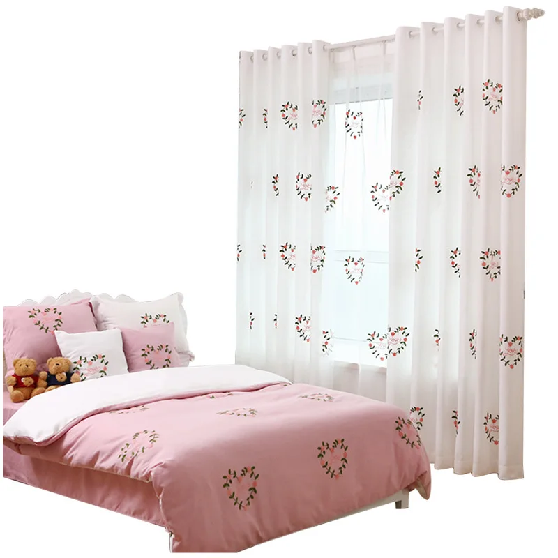 

Pastoral Curtains for Living Dining Room Bedroom Warm Pink Princess Embroidered Fresh Bay Window Finished Product Customization