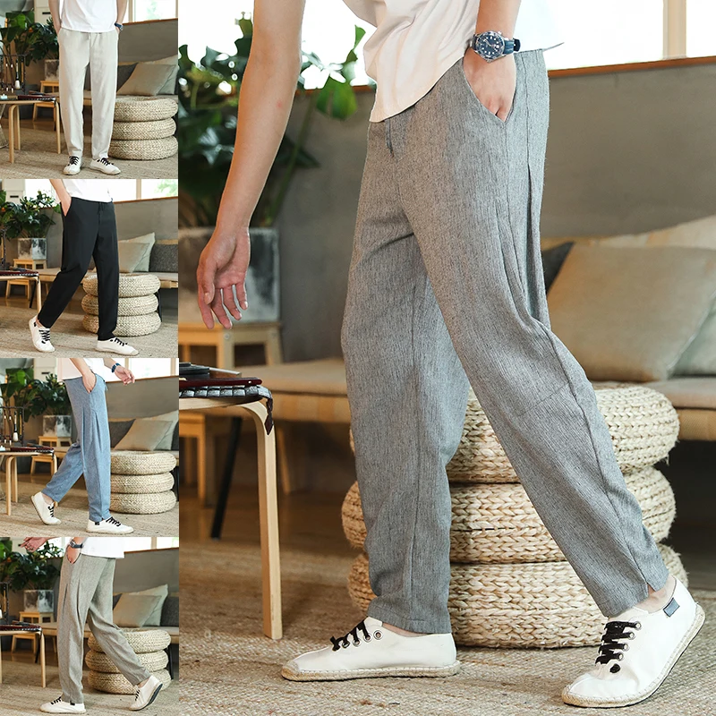 Chinese style linen pants loose harem trousers  thin trendy cotton linen casual pants