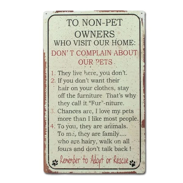 

Non Pet People Rules Funny Pets Dogs Cats Vintage Retro Tin Sign Metal Sign Metal Poster Metal Decor Wall Sign