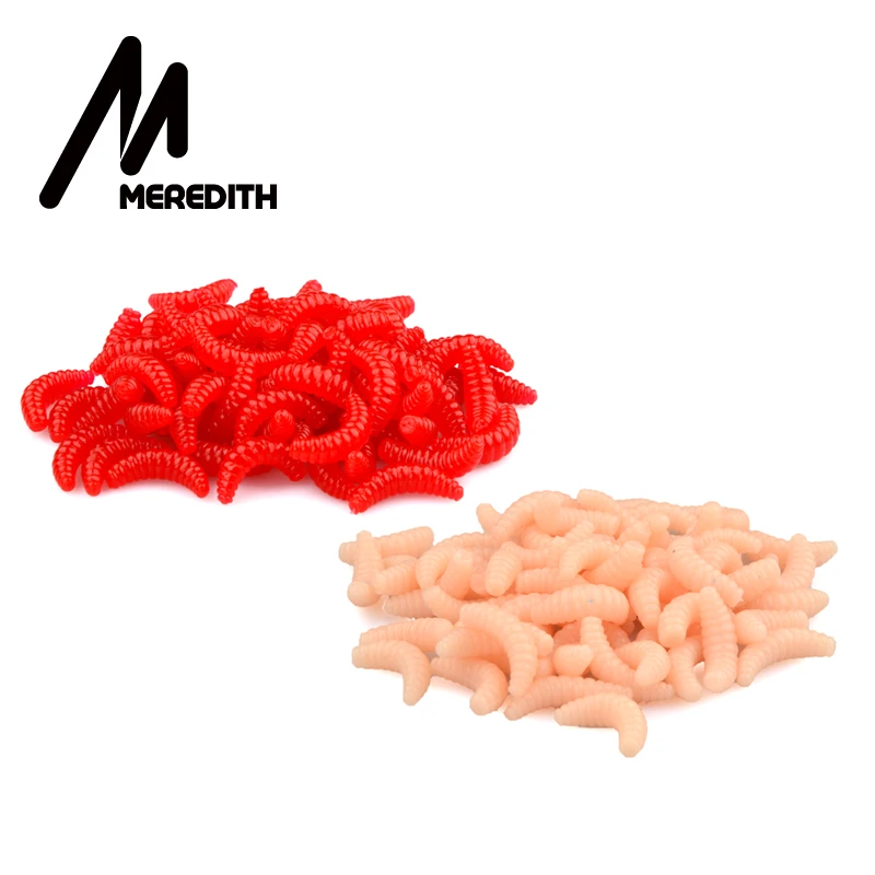 MEREDITH 50pcs 100pcs 150pcs 200pcs 2cm 0.38g Maggot Grub Soft Lure Baits smell Worms Glow Shrimps Fishing Lures