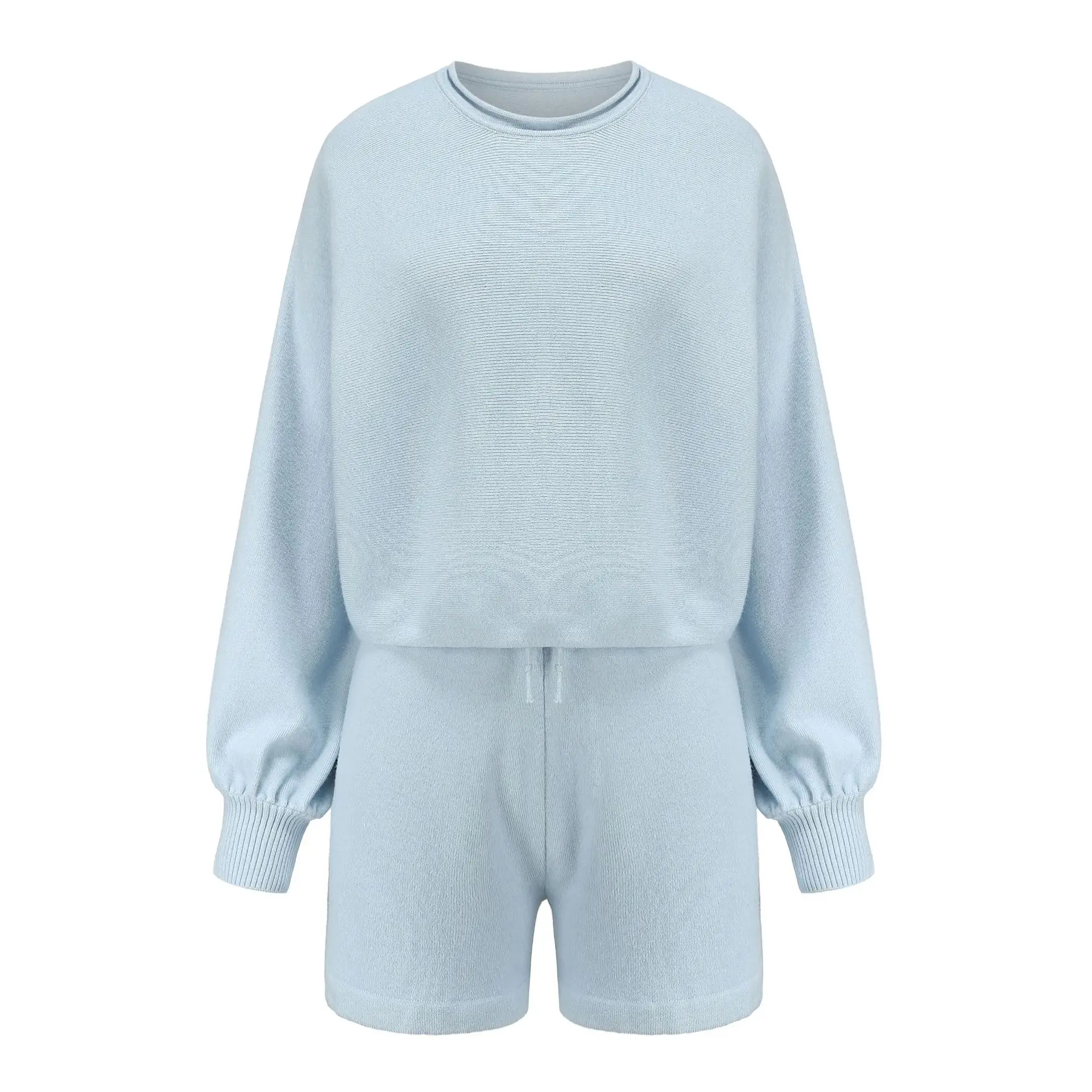 

2021 autumn new casual pullover long-sleeved sweater high-waist shorts home service fashion black and white women's pajamas suit