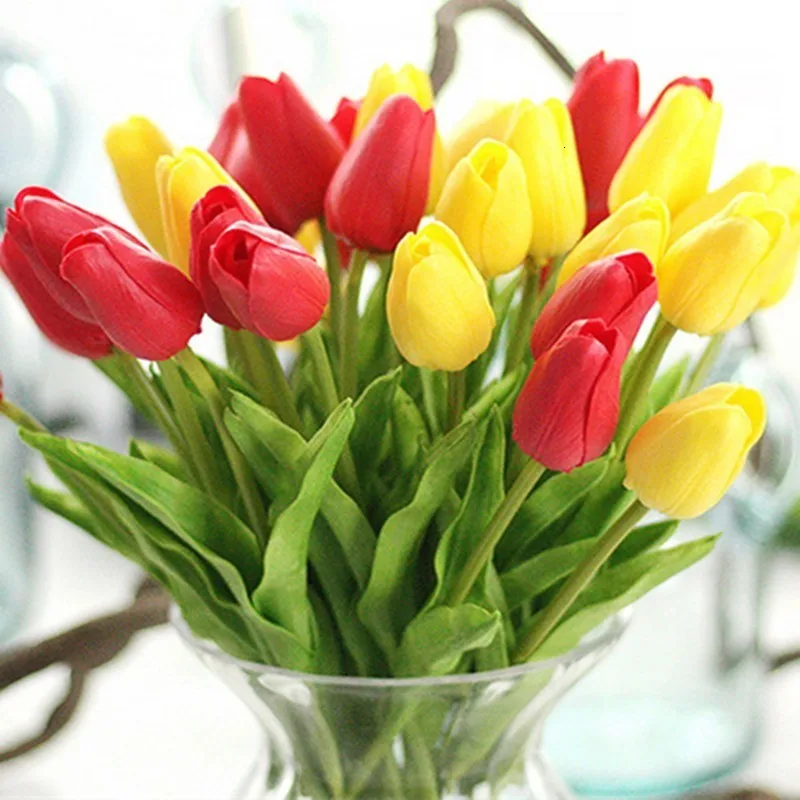 

10PCS Tulpe Künstliche Blume Real Touch Künstliche Bouquet Gefälschte Blume für Hochzeit Dekoration Blumen Hause Garen Decor