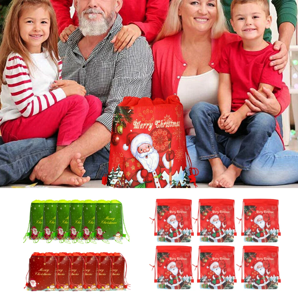 

1pc Christmas Santa Claus Strings Drawstring Non-woven Xmas Gift Bags Adult Kids Gift Bag Drawstring Bag Christmas Candy Bag