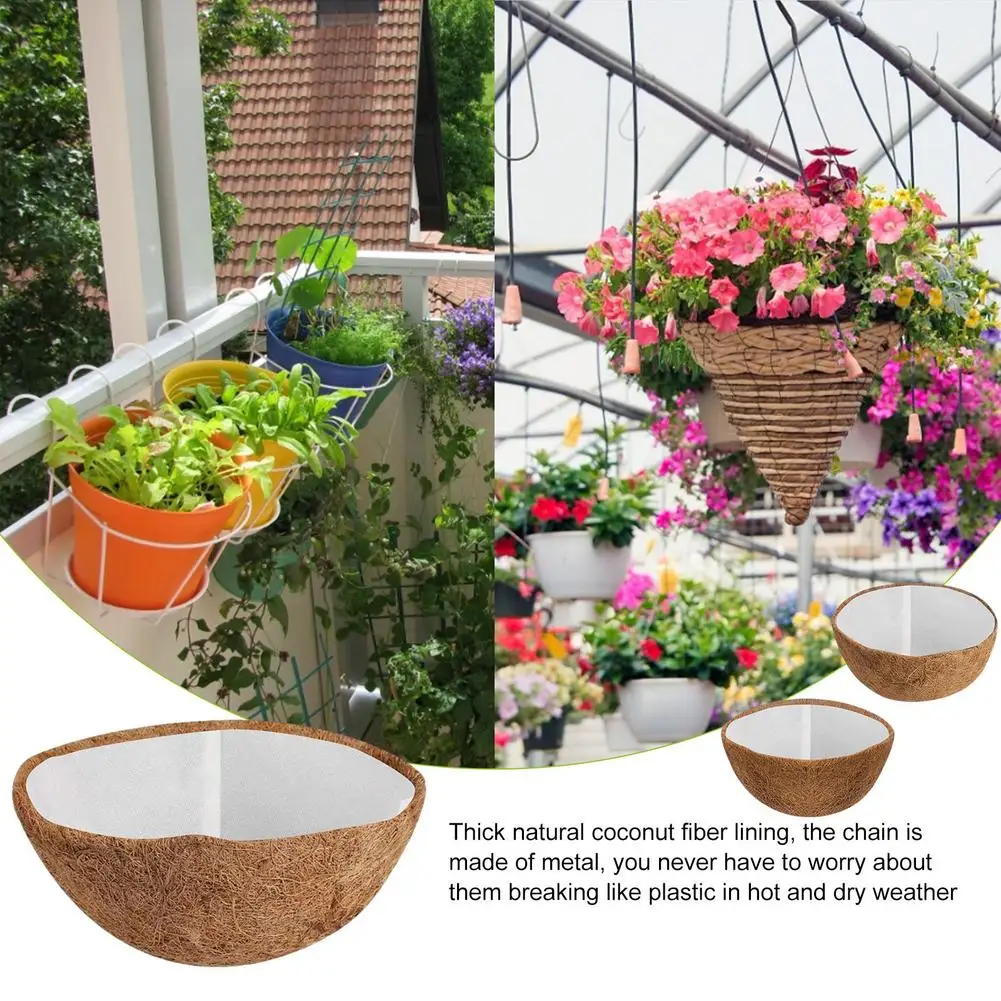 

Round Coco Liners With Non-Woven Fabric Lining For Hanging Basket Lining Hanging Basket Nursery Pots Gardening Vase Potted Plant