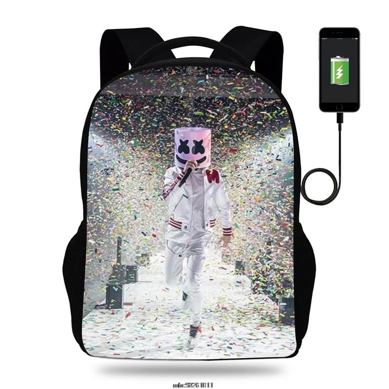 Рюкзак для студентов DJ Marshmello с Usb-зарядкой детская школьная сумка дышащий