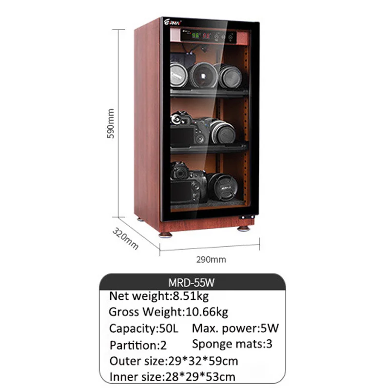 MRD-55W Влагостойкий шкаф 20L-50L, многоразмерная большая емкость для объектива зеркальной камеры, полностью автоматический электронный шкаф с управлением - Цвет: MRD-55W