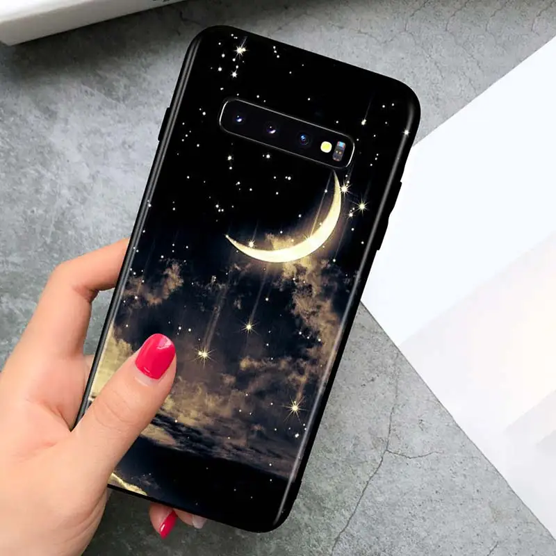 

Starry Sky Moon for Samsung Galaxy S21 Ultra Plus Note 20 10 9 8 S10 S9 S8 S7 S6 Edge Plus Black Phone Case