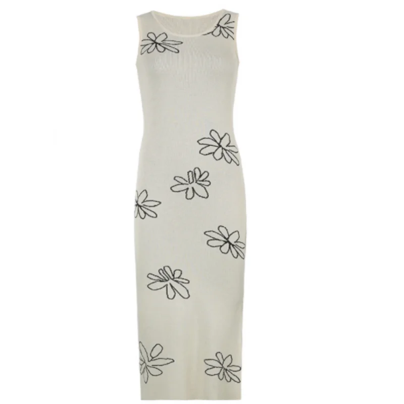 

Backless Dresses Women Spring Sexy Prom Party Dresses Large Floral Prints Tank Dress Black White Bodycon Vintage Fashion 2021