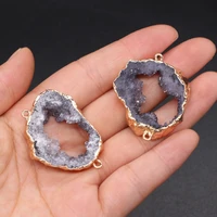 1pc natural stone crystal agates pendant double hole connector charm for jewelry making diy necklace bracelet size 30x40 34x45mm