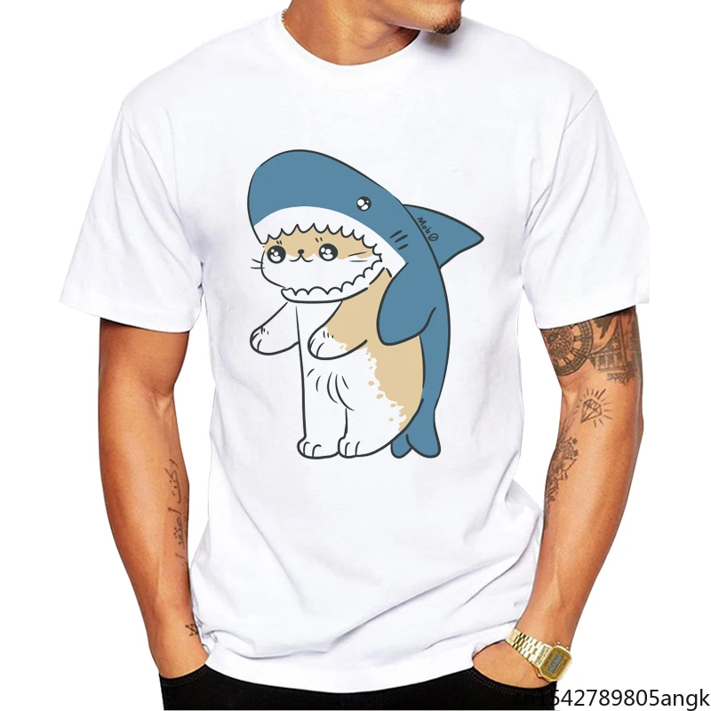 

Newest Fashion Cartoon Short Sleeve Tops Funny Cat Shark Printed T shirts Cool