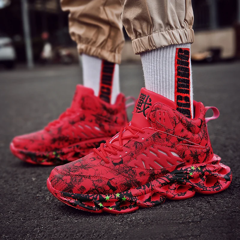 

High-Quality Men's Shoes Sports Casual Shoes 2021 Summer Thick-Soled Men's Graffiti Cushioning Anti-Skid High-Top Sports Shoes