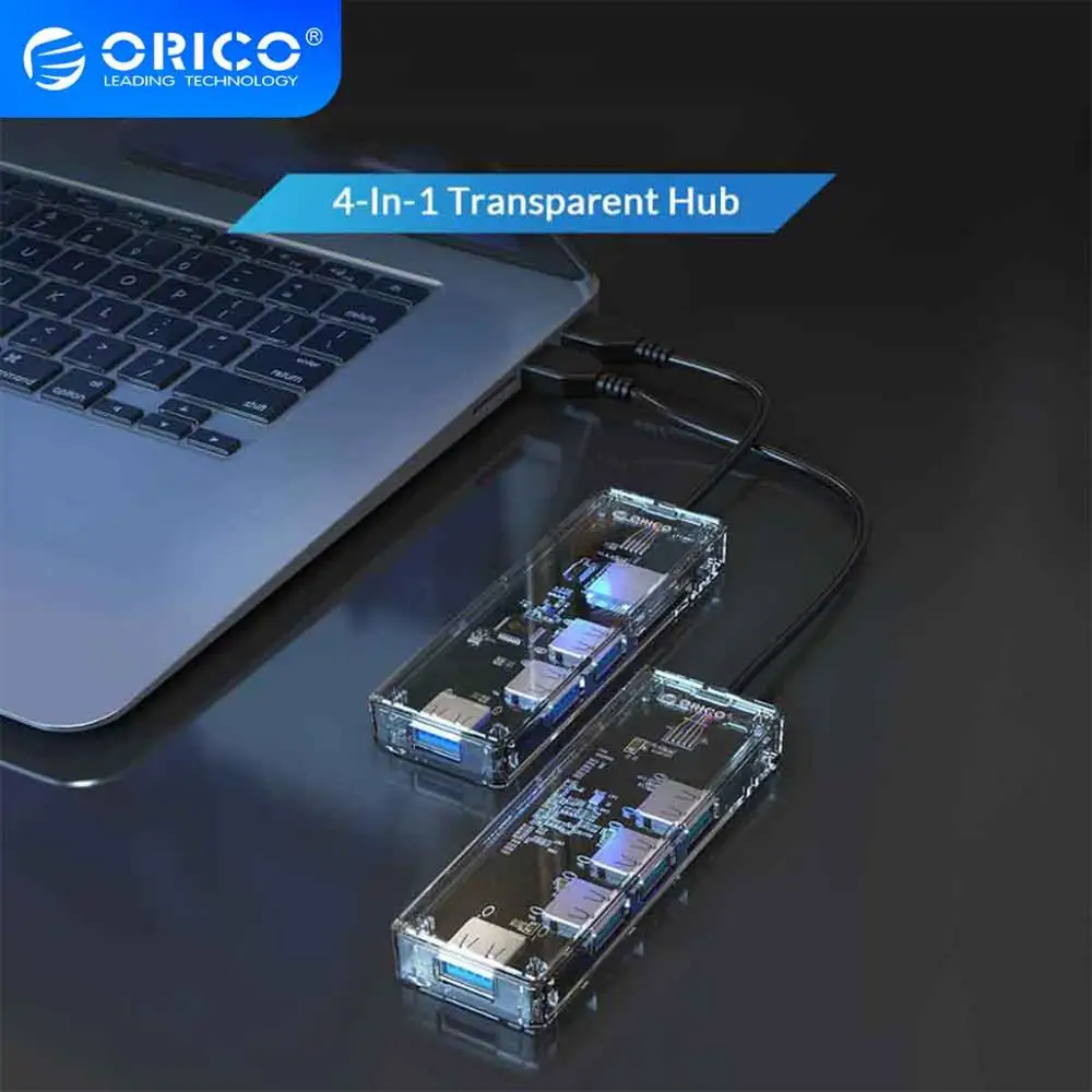Прозрачный концентратор USB 3 0 ORICO мульти Высокоскоростной разветвитель 4 порта