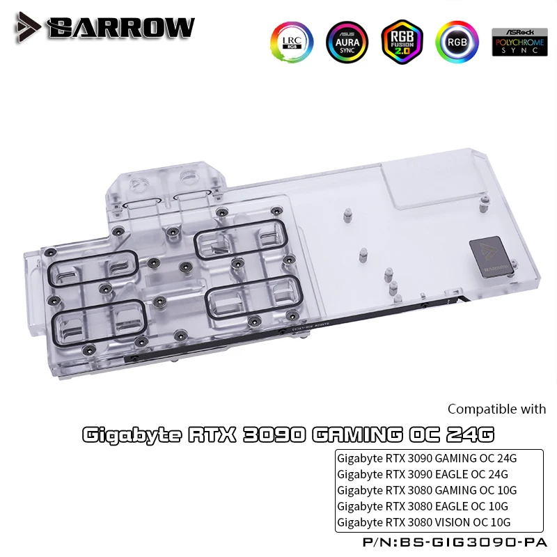 

Barrow Gigabyte RTX 3090 GAMING OC 24G, 3080 GAMING OC 10G Full Coverage GPU Water Block, 5V 3PIN AURA SYNC