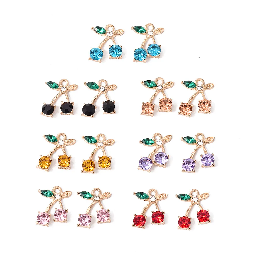 

10Pcs New Colorful Rhinestone Cherry Crystal Charms DIY Earrings Pendant Neacklace Accessories For Jewelry Making Findings