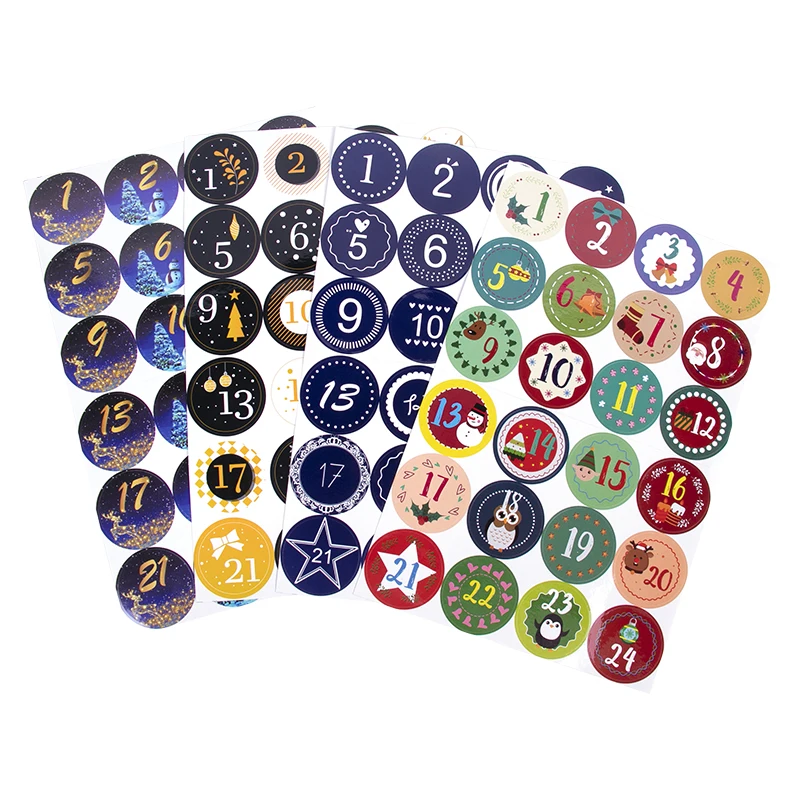 Рождественский Адвент-календарь на 24 дня наклейки из крафт-бумаги для подарков