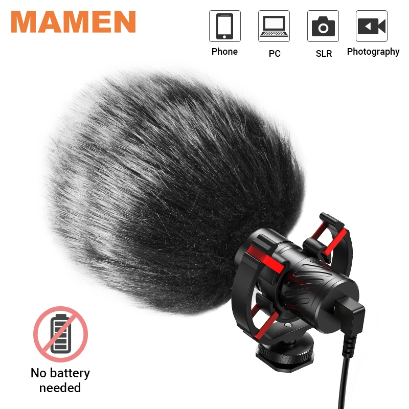 Кардиоидный видеомикрофон MAMEN MIC-08, из алюминиевого сплава, для смартфонов Canon, Nikon, DSLR, камер, видеоблогов, записывающий микрофон - изображение