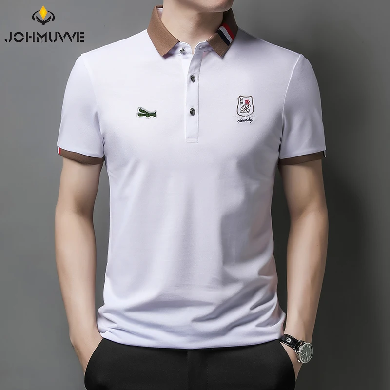 

JOHMUVVE New Fashion Polo Shirt Men Cotton Lapel Puppy Embroidered T-shirt Formal Wear Office Casual Business Short Sleeve