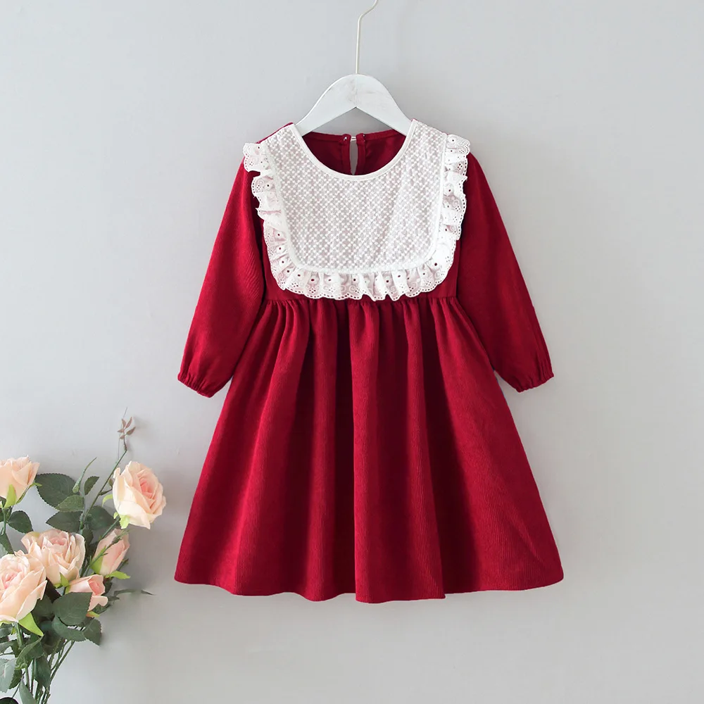 Girls' Dresses 2021 Autumn New Style Children Baby Kids Clothing Korean Japanese Loose Lace Lapel Girl Fashionable Dress | Детская