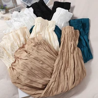 fashion pleated skirt female elastic high waist solid color over the knee skirt korean version was thin mid length pleated skirt