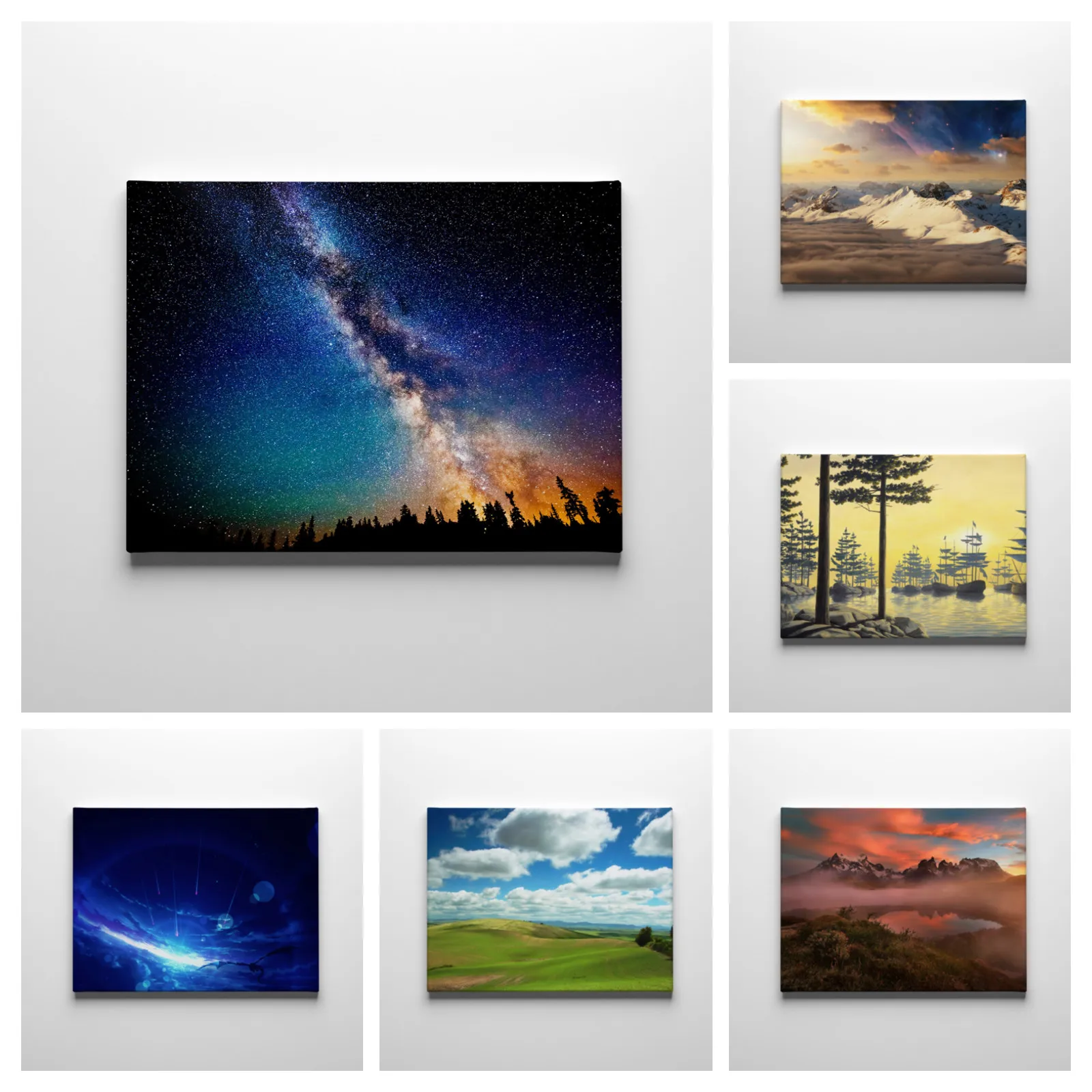 

Landscape Scenery Trippy Printed Canvas Wood Framed Wall Art Hanging Decor Poster