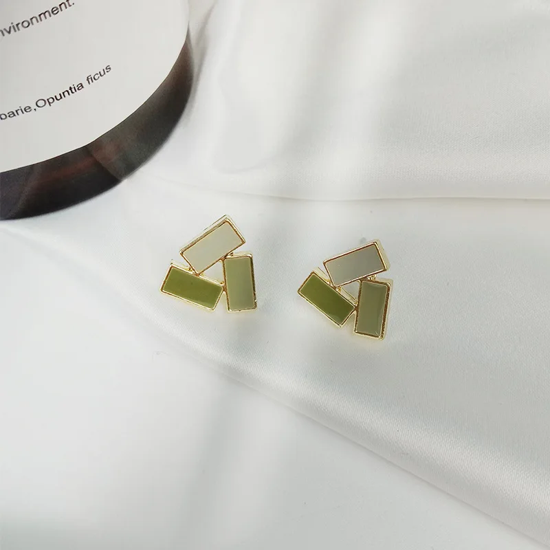 

S925 silver needle Korean new hit color geometric triangle retro small earrings earrings women