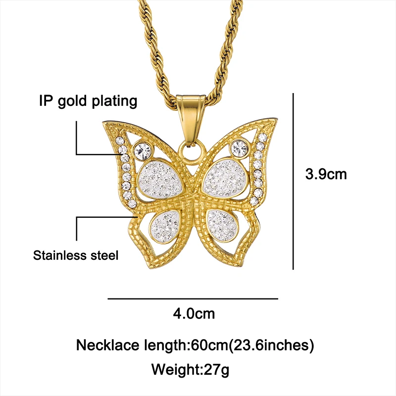 

Hip Hop Butterfly Pendant Necklace Animal Charm Jewelry Iced Out Bling Stainess Steel Necklaces Pendants for Men Birthday Gifts